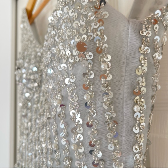 LIGHT GRAY SEQUENCES AND BEADS TULLE DRESS PROM DRESS - Picture 8 of 15